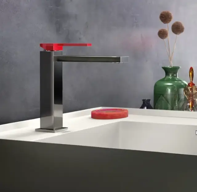 Gattoni Color Cube Смеситель для раковины, на 1 отв., в комплекте с донным клапаном, цвет: хром/красный