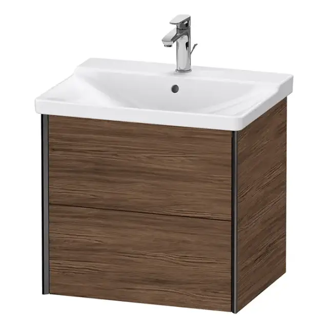 Duravit XViu Тумба подвесная 61x46.9x56.5см, с раковиной, 2 ящика, цвет: walnut dark/черный матовый
