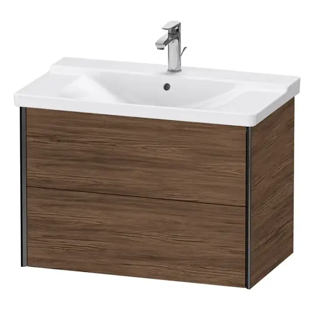 Duravit XViu Тумба подвесная 81x46.9x56.5см, с раковиной, 2 ящика, цвет: walnut dark/черный матовый