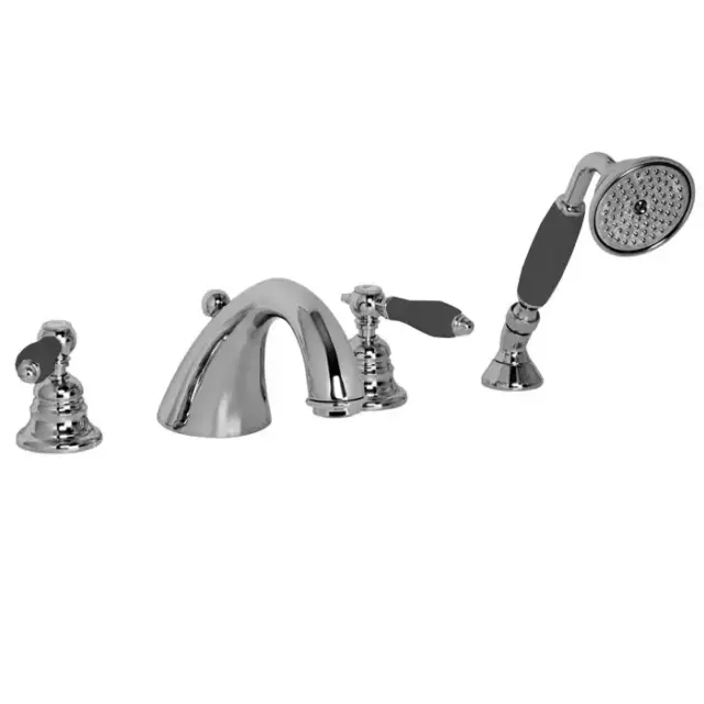 Fima Carlo Frattini Herend Смеситель на борт ванны, на 4 отв., с ручным душем, черные ручки, цвет: хром