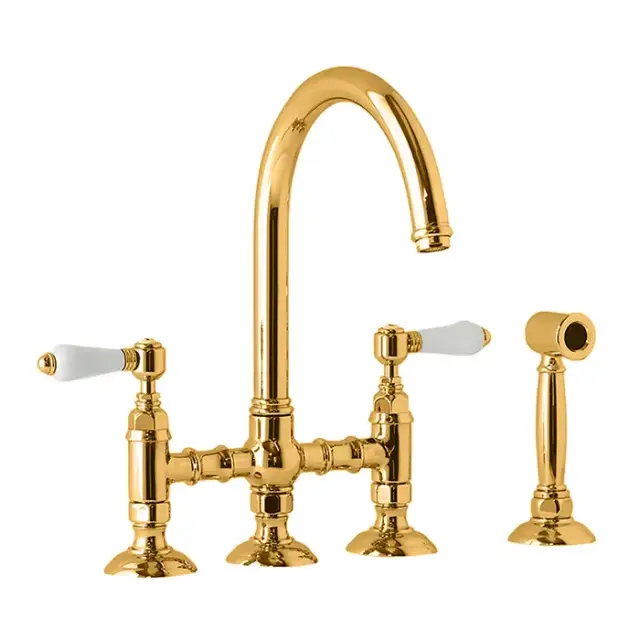 Nicolazzi El Capitan Смеситель для кухни, на 4 отв., с вытяжным ручным душем, цвет: Gold Brass