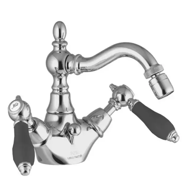 Fima Carlo Frattini Herend Смеситель для биде, на 1 отв., с донным клапаном, черные ручки, цвет: хром