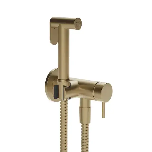 Gessi Transparenze Гигиенический душ, с настенным держателем, запорным краном, с шлангом 125cм. и подводом воды, цвет: Warm Bronze Br. PVD