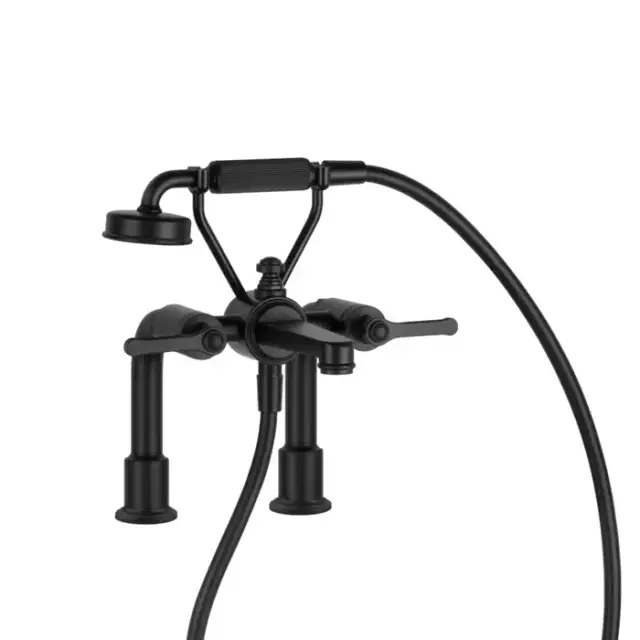 Gessi Venti20 Смеситель для установки на борт ванны на 2 отверстия, двухвентильный, с ручным душем и шлангом 1500 мм., цвет: черный матовый