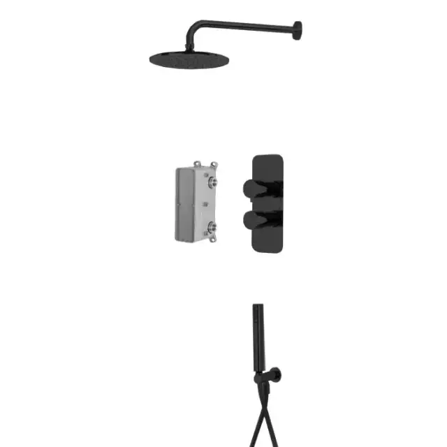 Carlo Frattini Wellness Душевой комплект, верхний душ Ø25см., настенный держатель 35см, ручным душем и смесителем для душа встраиваемым, цвет: черный матовый