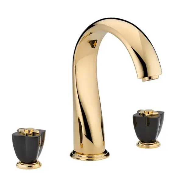 THG Petale de Cristal noir Смеситель для ванны, 3 отв., цвет: золото/черный хрусталь
