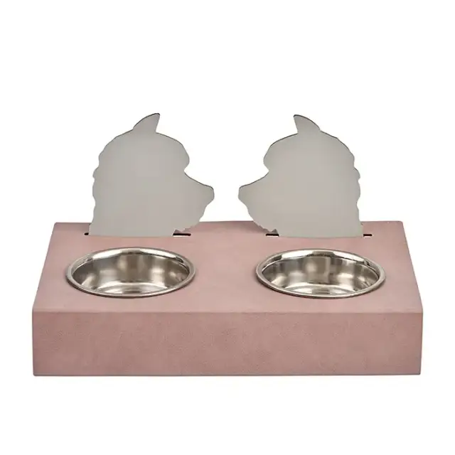 ADJ Подставка с мисками Dog, хром, 40x22xH7.5 см., цвет: пепельная роза/устричный