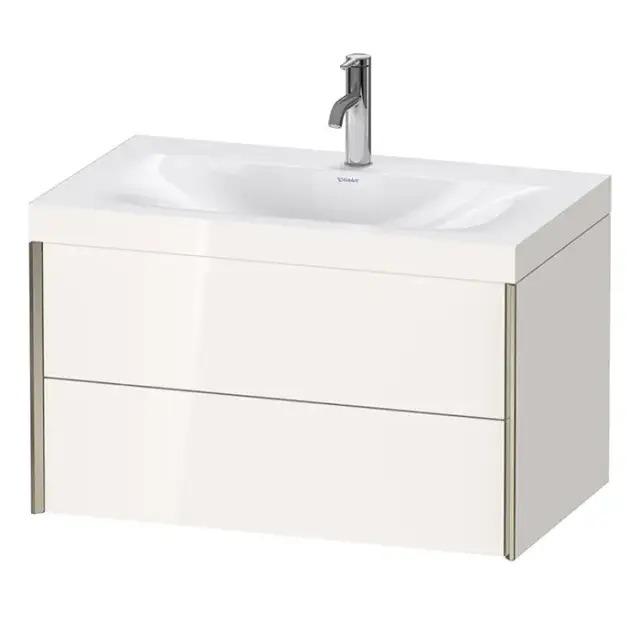 Duravit XViu Тумба подвесная 80x48x50.3см, с раковиной без перелива, с 1 отв под смес, 2 ящика, цвет: белый глянцевый/champagne matt