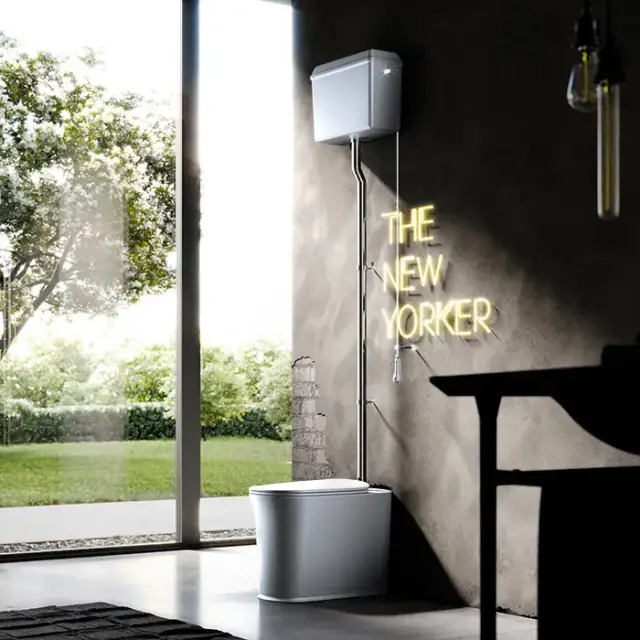 Kerasan The New Yorker Унитаз напольный 60х36.5см с высоким бачком, фурнитура: хром, цвет: белый матовый