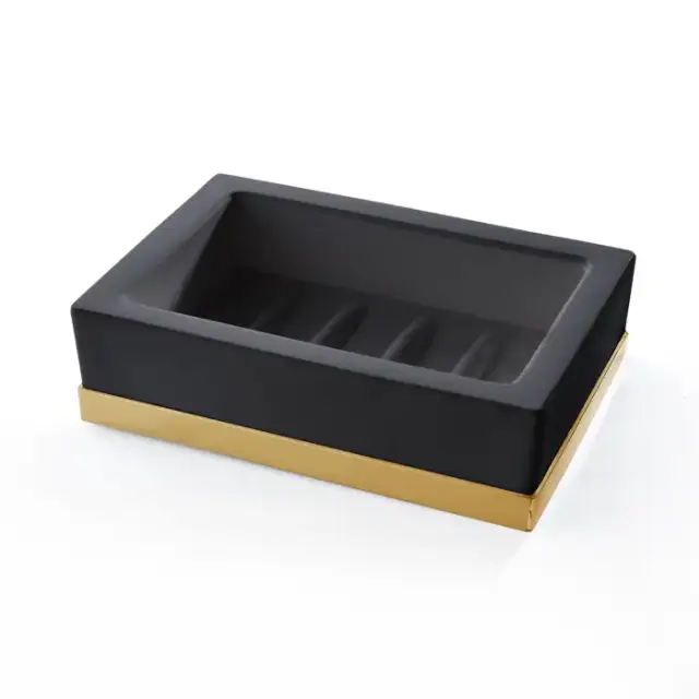 3SC Mood Deluxe Black Мыльница настольная, композит Solid Surface, цвет: чёрный матовый/золото 24к.