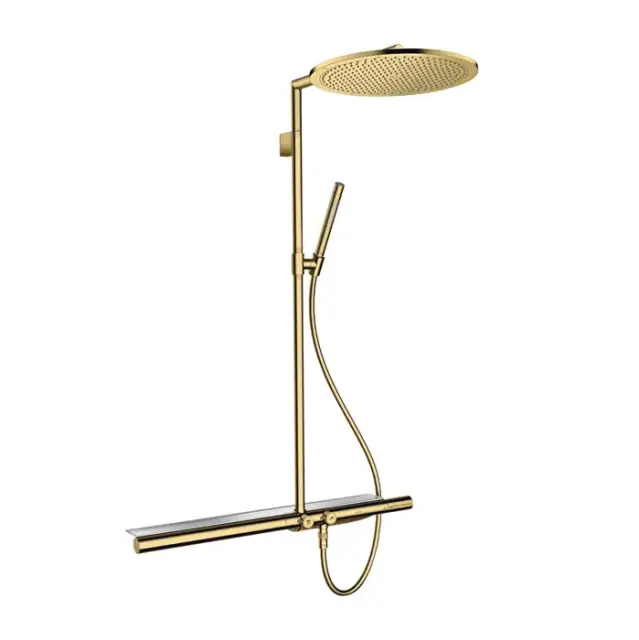 Axor Citterio Душевая стойка с термостатом, верхним душем Ø350мм, 1jet, шлангом, ручным душем и полочкой, цвет: полированное золото