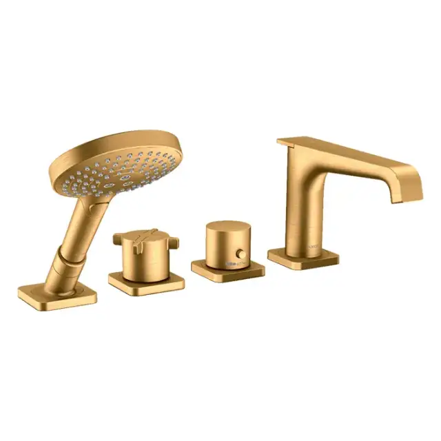 Axor Citterio E Смеситель на борт ванны, 4 отв., термостатический, с ручным душем, цвет: шлифованное золото