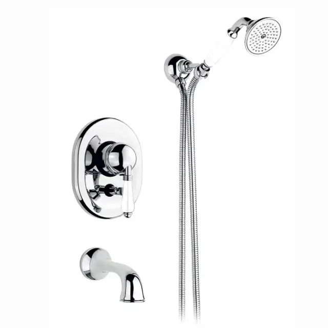 Nicolazzi P.m. Blanc A Смеситель для ванны однорычажный, встраиваемый, с изливом 160мм и ручным душем, ручки состаренная керамика, цвет: хром