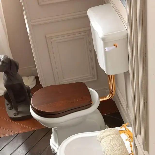 Kerasan Retro Унитаз 72х38.5см, приставной, с низким бачком, слив в пол, цвет: белый/золото