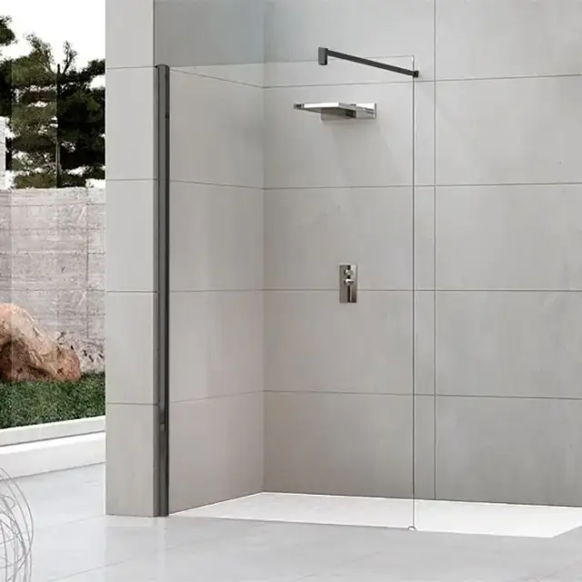 Novellini Kuadra H Душевое ограждение 137-140х200cм., с свободным входом, с настенным кронштейном, стекло прозрачное, цвет: черный матовый