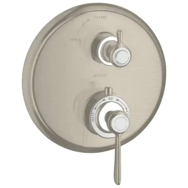 Axor Montreux, Термостат с запорным вентилем, СМ, с рычаговой рукояткой, внешняя часть, цвет: никель шлифованный