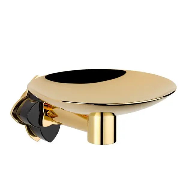 THG Petale de Cristal noir Мыльница металлическая ø 15см., подвесная, цвет: золото/черный хрусталь