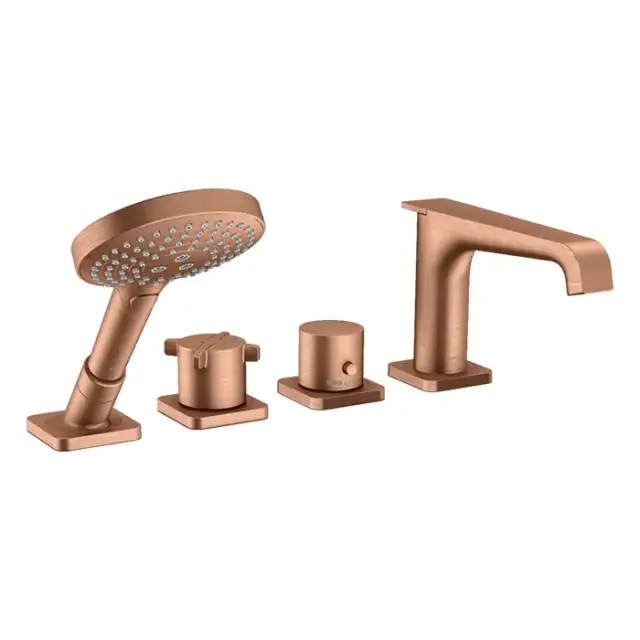 Axor Citterio E Смеситель на борт ванны, 4 отв., термостатический, с ручным душем, цвет: шлифованное красное золото