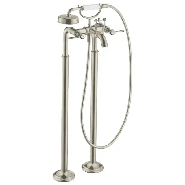 Axor Montreux, Смеситель для ванны, с двумя рычаговыми рукоятками, напольный, внешняя часть, цвет: никель шлифованный