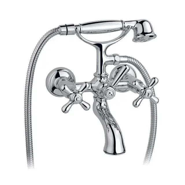 Nicolazzi Nuova Brenta Смеситель для ванны настенный, с 2мя ручками, с душевой лейкой, цвет: хром