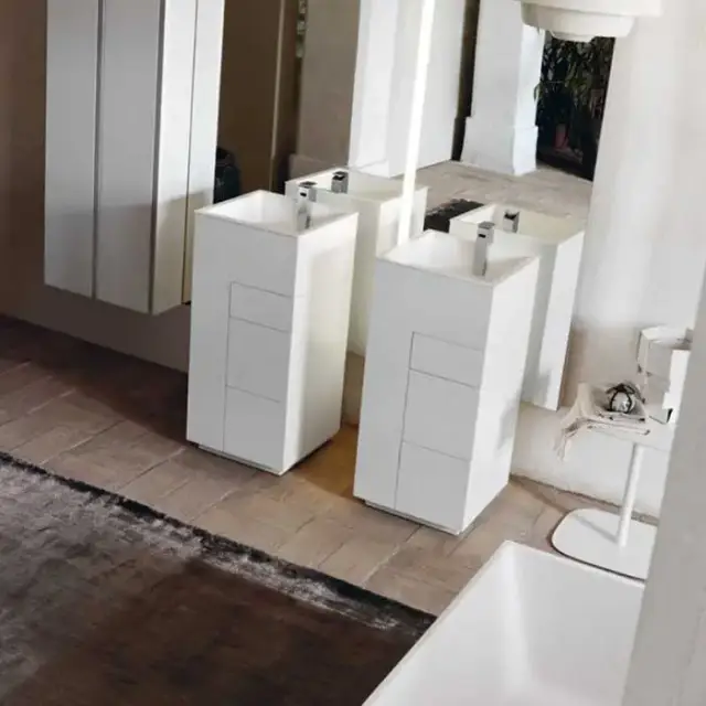 NOORTH milldue edition TOUCH Комплект мебели 41х40х88см, напольный, 3 ящика, слив в пол, раковина Milltek, смеситель H2O, цвет: белый матовый