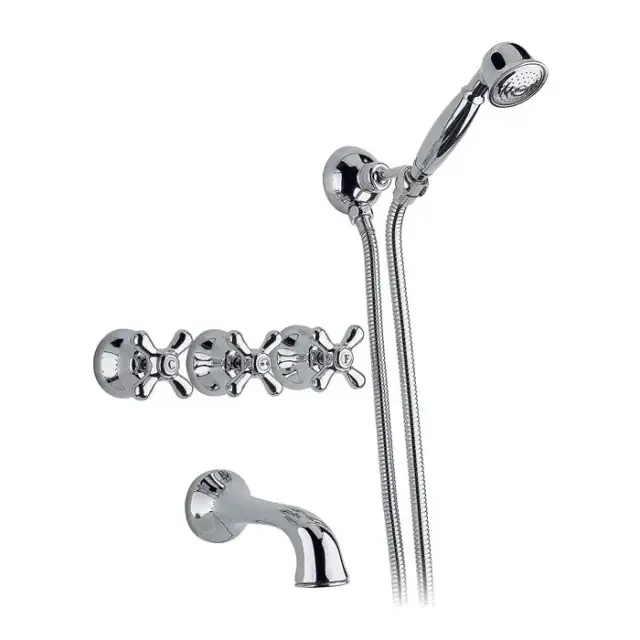 Nicolazzi Nuova Brenta Смеситель для ванны с 3мя ручками, настенный, с душевой лейкой, излив: 178мм, цвет: хром