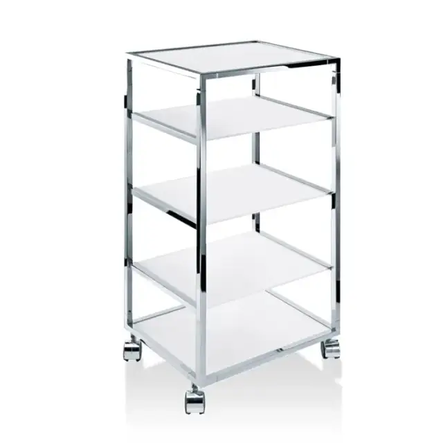 Decor Walther RW 2 Стеллаж передвижной 38x30x80см, стекло белое, напольный, цвет: хром