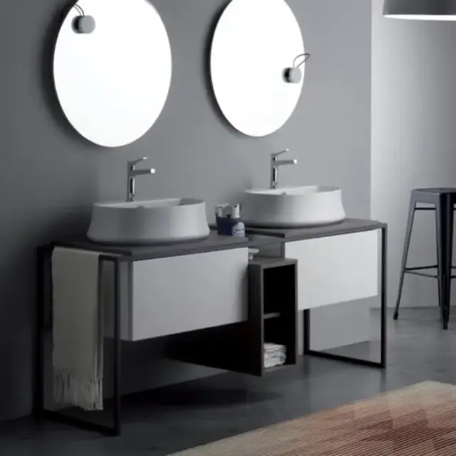 SIMAS Frame Комплект мебели с 2 ящиками и открытым элементом, 181x57xh72см, напольный, Цвет: серый ясень/белый