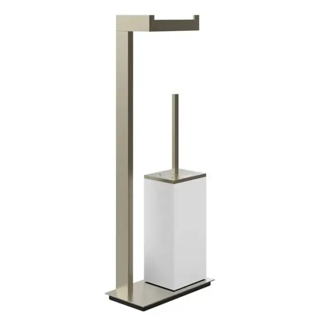 Gessi Rettangolo Стойка с держателем для туалетной бумаги и ершиком, напольная, цвет: Finox/белый