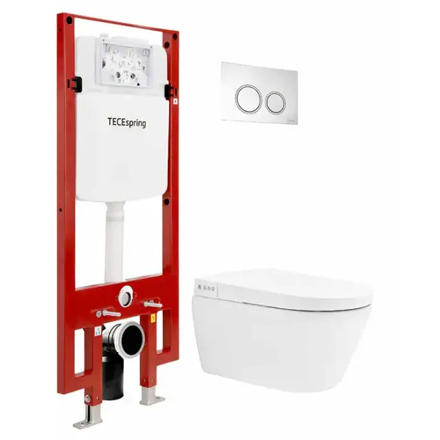 TECEspring Комплект: подвесной УНИТАЗ-БИДЕ + застенный модуль с панелью смыва хром