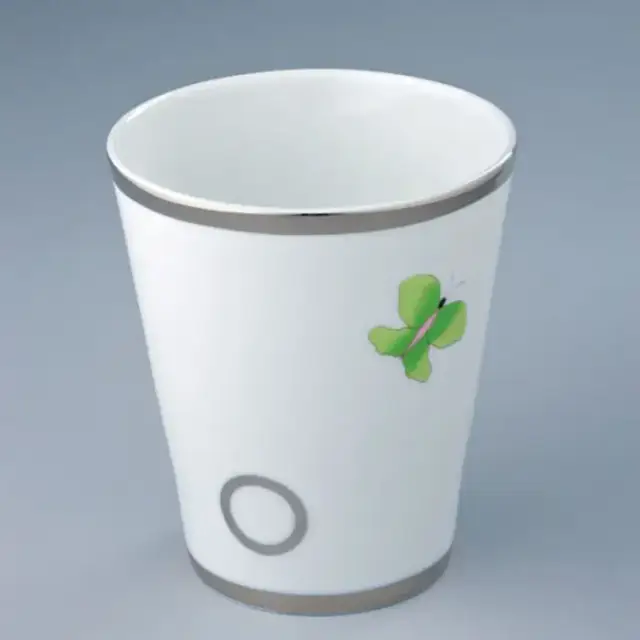 THG CAPUCINE VERT DECOR PLATINE Чашка керамическая, настольная, декор платина/зеленый, цвет: белый