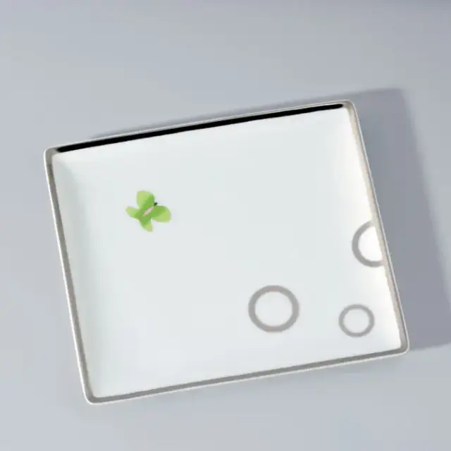 THG CAPUCINE VERT DECOR PLATINE Поднос керамический 171х154 мм., настольный, middle size, декор платина/зеленый, цвет: белый