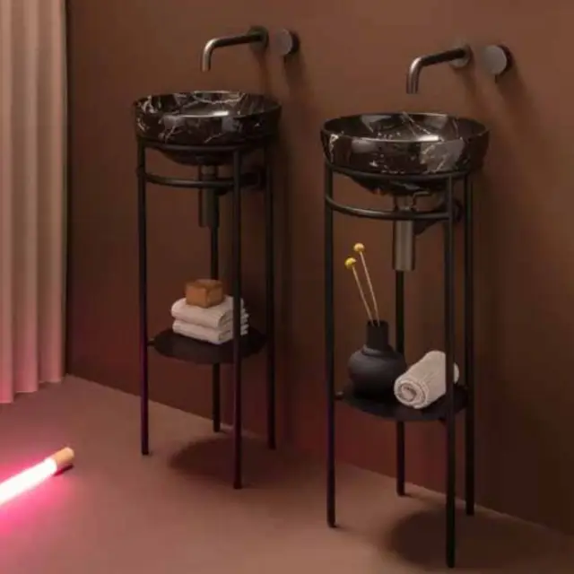 Globo Ring Консоль напольная 35x38х84,5, без отв. под смеситель, с полотенцедержателем, цвет: черный матовый