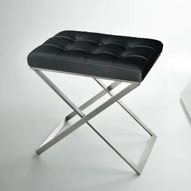 3SC Lino&Lone Стул с сиденьем из кожи со стежкой 50хh50х36 см, цвет: черная кожа/никель сатинированный матовый