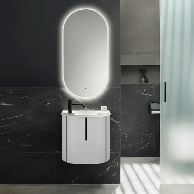 Burgbad Lavo 2.0 Комплект мебели 53х35х49.2см., с 1 отверстием для смес. слева, 1 дверь, раковина белая Velvet, ручка черная, подвесной, цвет белый глянцевый