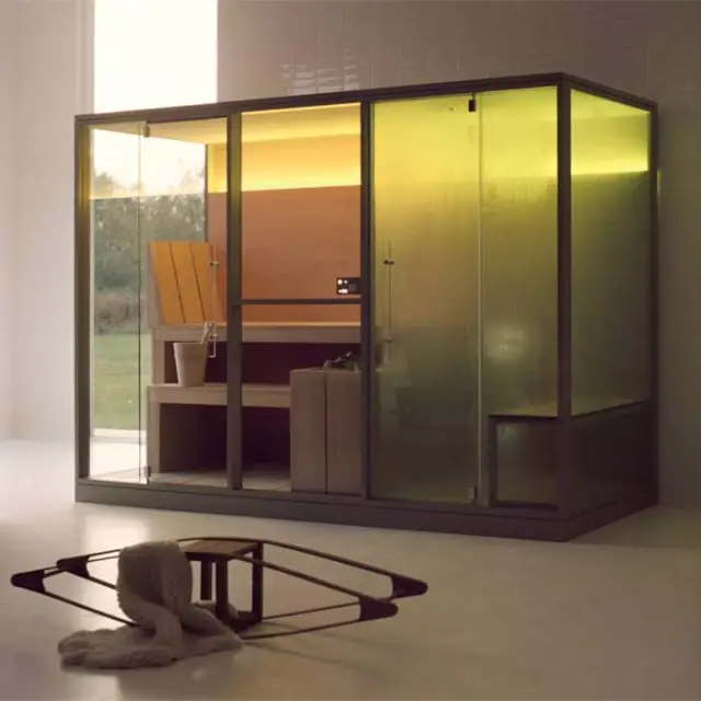 Effegibi Mid Сауна с хаммам и душем 300x137x220см, угловая DX, цвет: Soft Sand