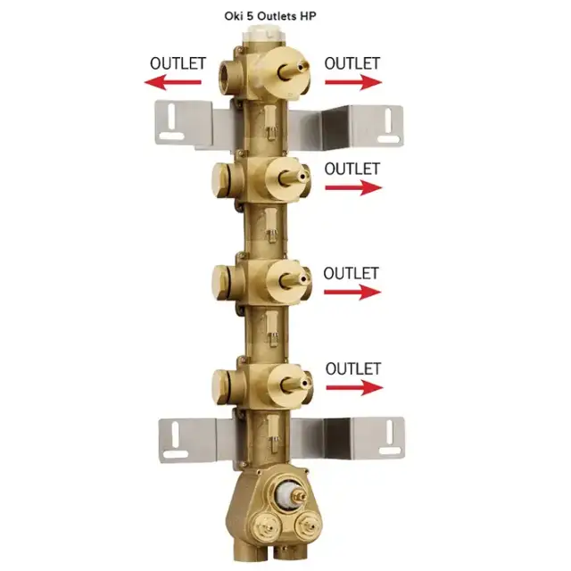 Bossini Встраиваемая часть термостата с 3 запорными клапанами и дивиатором на 2 выхода, (5 выходов) высокой пропускной способности на ¾