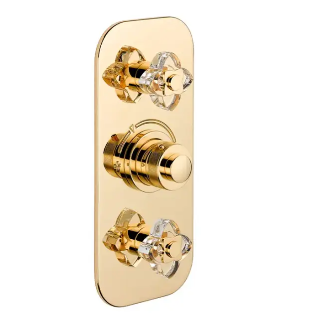 THG Pétale de cristal clair Смеситель для душа, термостатический, 2 потока, цвет: золото/прозрачный хрусталь
