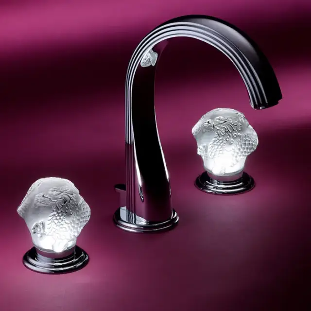 THG Dragon Moon Смеситель для раковины, 3 отв., с подсветкой, цвет: хром/хрусталь