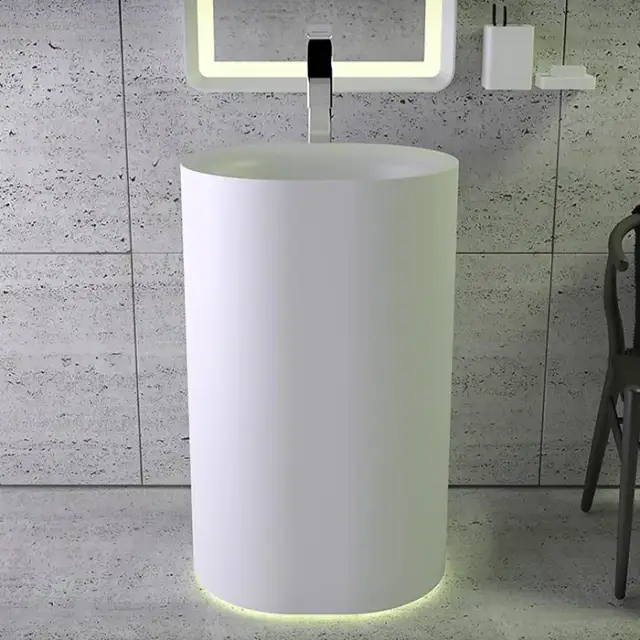 Knife Moon Раковина 55х45хh90см, напольная, с подсветкой, c выпуском белым и сифоном, слив в стену, цвет: белый матовый