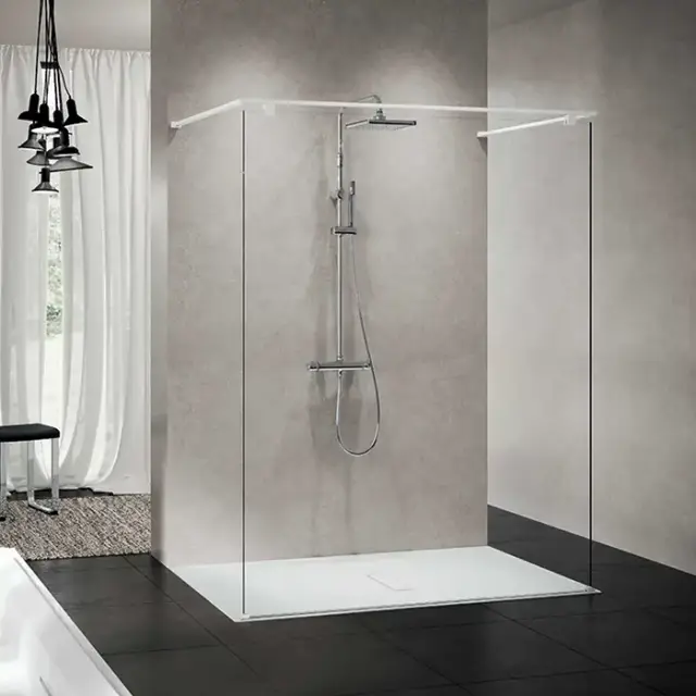 Novellini Kuadra HF Душевое ограждение 154х214.7cм., с свободным входом, с полкой, стекло прозрачное, цвет: белый матовый