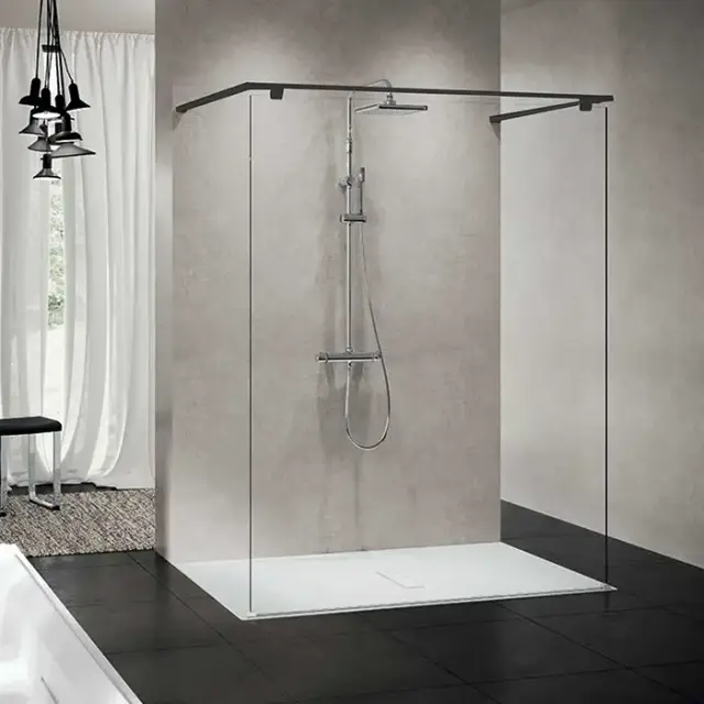 Novellini Kuadra HF Душевое ограждение 154х214.7cм., с свободным входом, с полотенцедержателем, стекло прозрачное, цвет: черный матовый