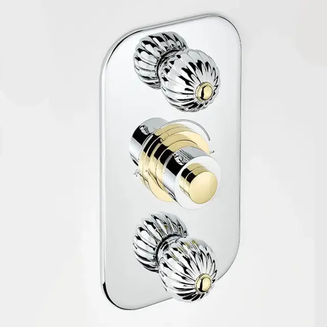 THG Mandarine metal Смеситель для душа встраиваемый, термостатический, с 2 запорными вентилями, внешняя часть, цвет: хром/золото
