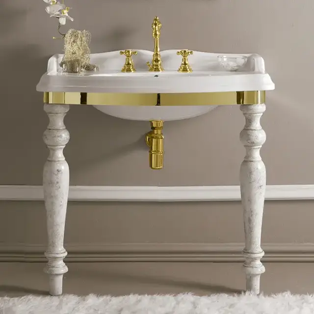 3SC Consolle Консоль Firenze 90х56хh97см, с раковиной LA02 и сифоном, напольный, цвет: золото 24к. Lucido