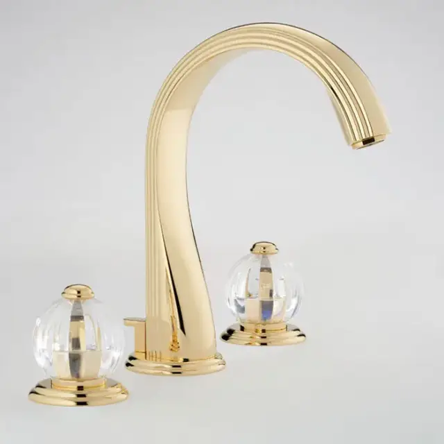 THG Mandarine clear crystal Смеситель для раковины на 3 отверстия, с донным клапаном, цвет: полированное золото