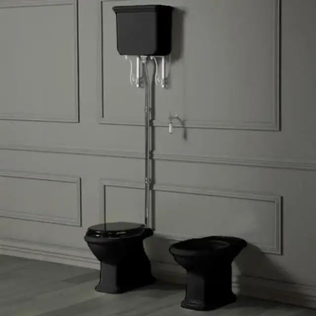 SIMAS Lante Унитаз напольный, выпуск в стену, 38,5х58см, цвет: черный с высоким бачком, цвет: черный/хром