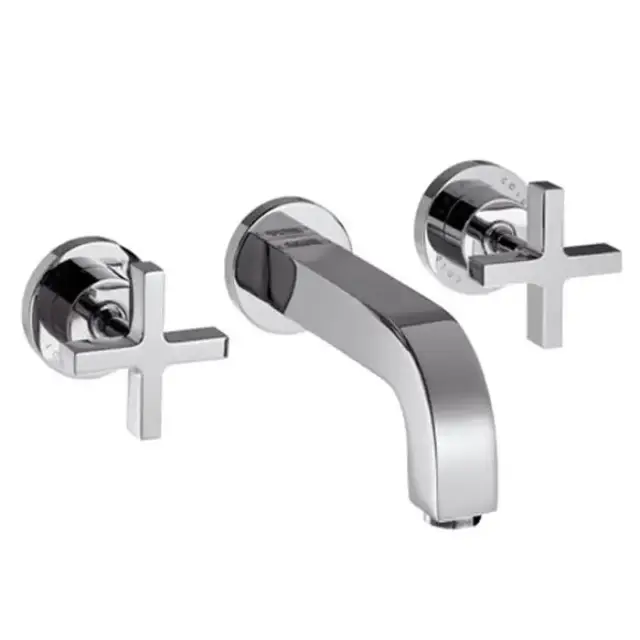 Axor Citterio, Смеситель для раковины, на 3 отверстия, с крестовыми рукоятками, розетками и изливом 162 мм, настенный монтаж, СМ, внешняя часть, цвет: хром
