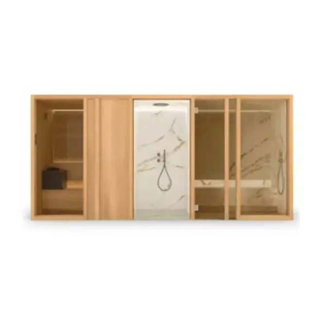 Effegibi Yoku Spa Door Сауна&Хаммам 444x170х217см, угловая Sx, цвет: чёрный орех/Calacatta Gold Extra