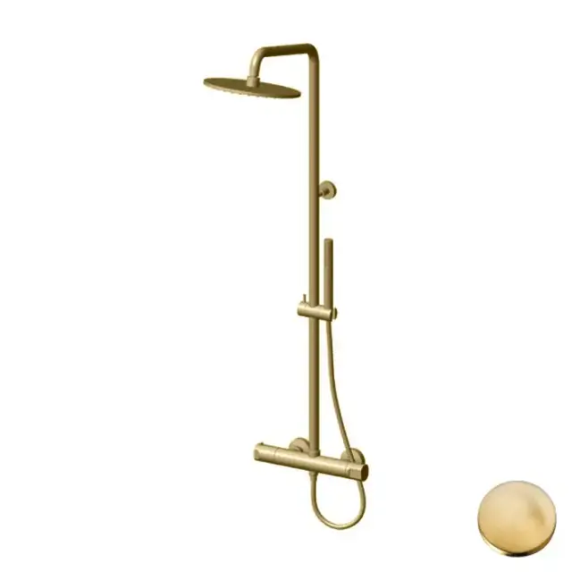 Gattoni Комплект для душа: термостатический смеситель, душевая стойка, душевая лейка 250мм, ручной душ, цвет: Oro Brush