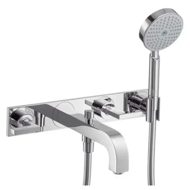 Axor Citterio, Смеситель для ванны, на 3 отверстия, с рычаговыми рукоятками и панелью, внешняя часть, цвет: хром